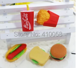 

Free shipping NEW BULK ORDER Promotion food erasers fries and coke Eraser Set,50 pieces per lot plus free gifts.