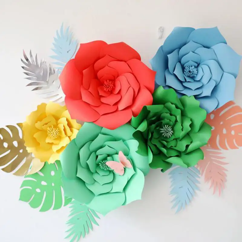 

Giant Card Stock Paper Flowers With Leaves Full Wall Wedding Backdrops Decoration Windows Display Photo Booth para decora o