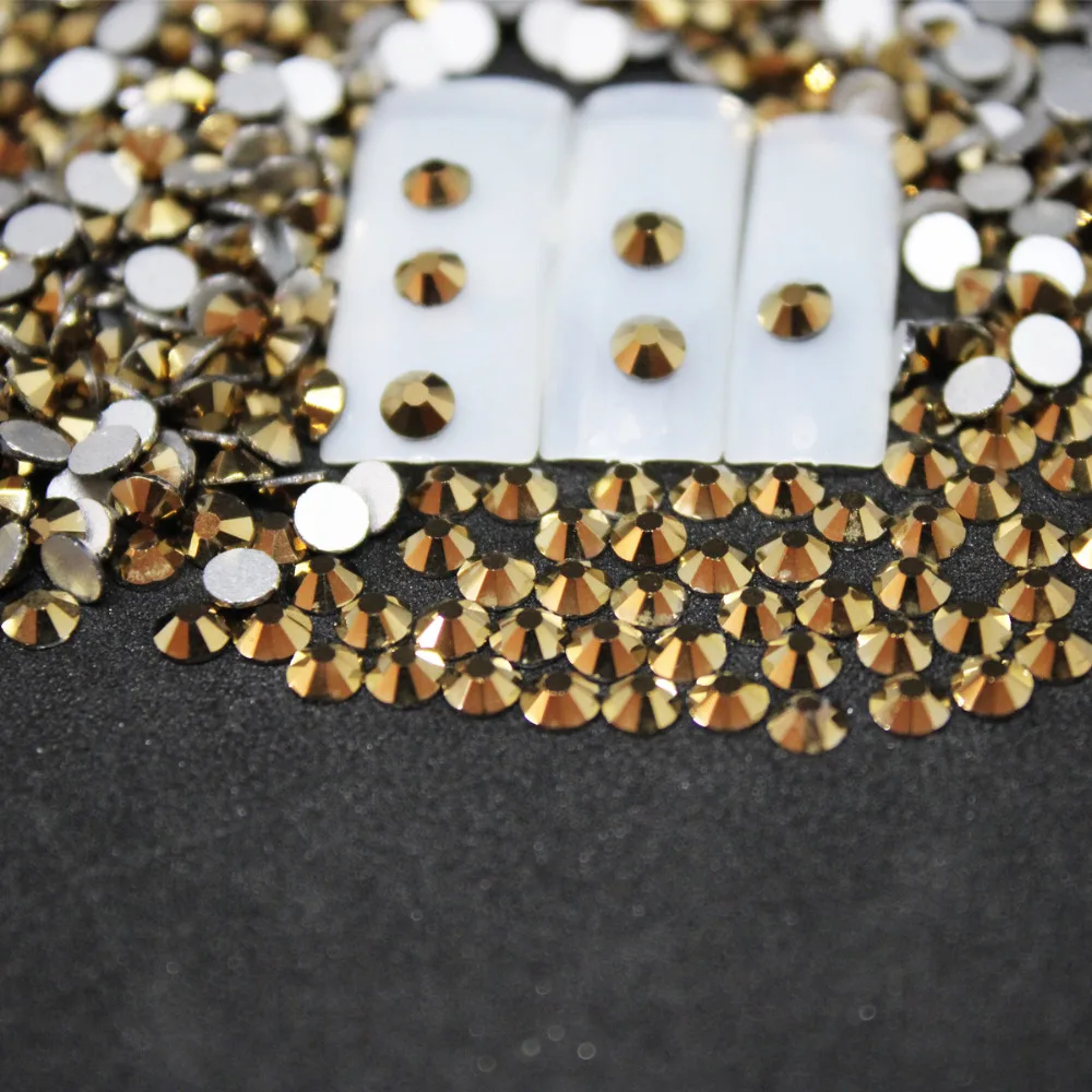 1440 pcs/Pack SS3-SS8 Mine Gold Nail Art Decorations Rhinestones For 3d Charm Glass Flatback Non Hotfix DIY Nails Decorations