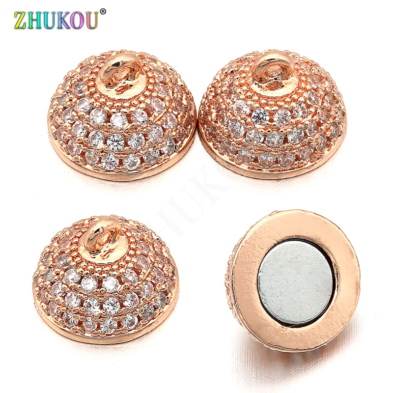 10*14mm Brass Micro Pave Cubic Zirconia Round Magnetic Clasps Hooks, Mixed Color,Hole: 1mm, Model: VK20/1Pcs