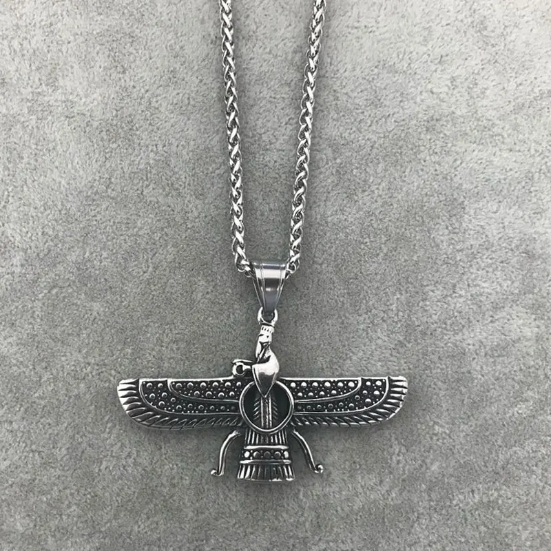 Ahura Mazda Farvahar Zoroastrian Persian stainless steel pendant necklace   accept drop shipping