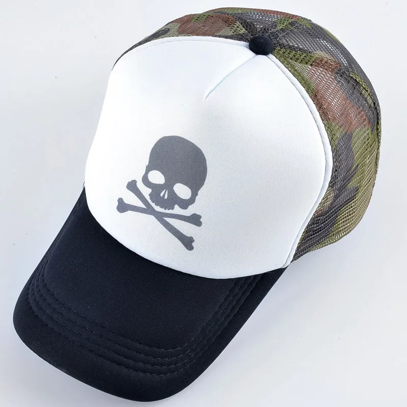 Men Women Plastic Skull Print Camouflage SunShade Baseball Mesh Cap Summer Outdoor Sports Sunscreen Hip Hop Adjustable Hats P48