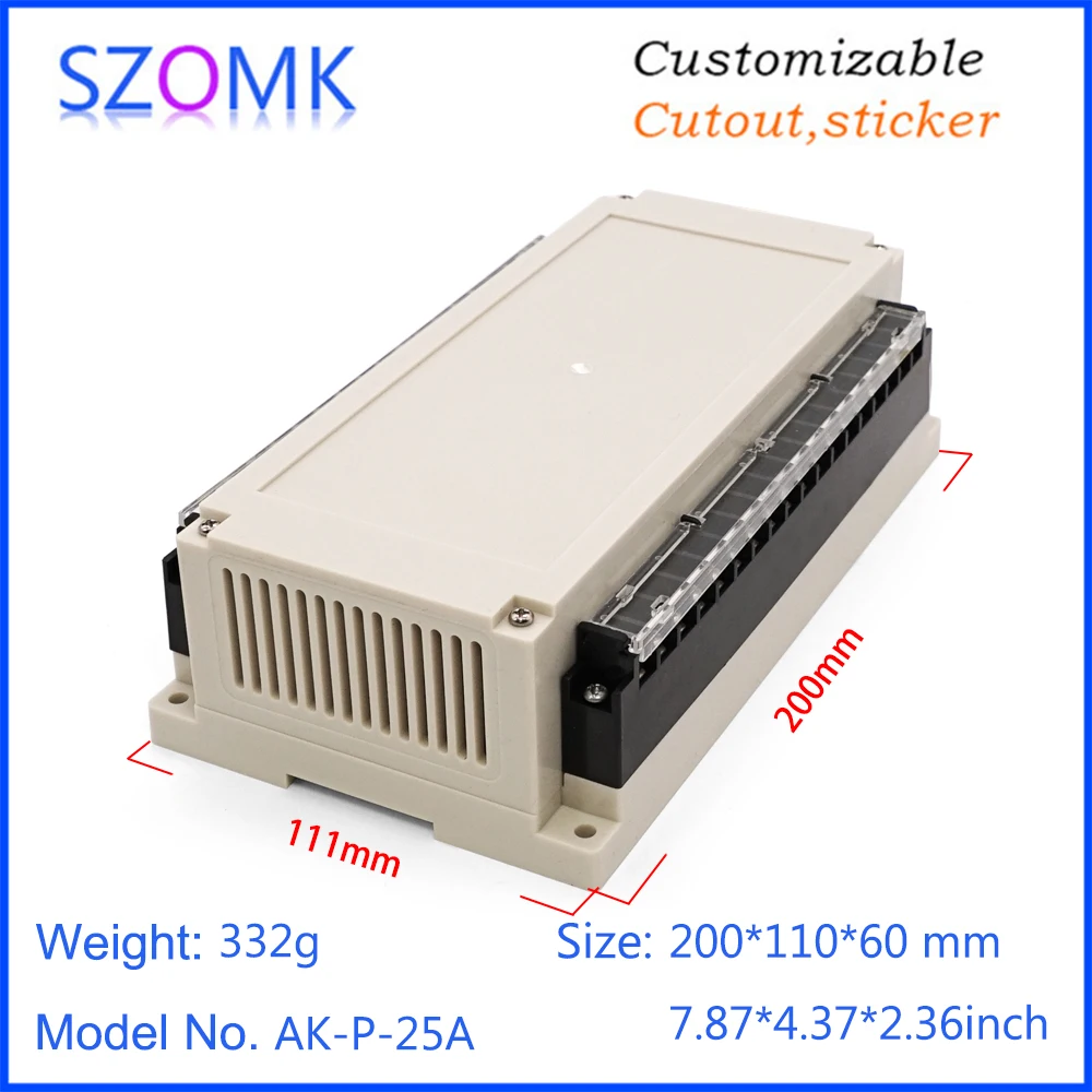 

4 Pcs 200*110*60mm din rail plastic electronics box with terminal blocks wall mounting plastic din rail PLC instrument housing