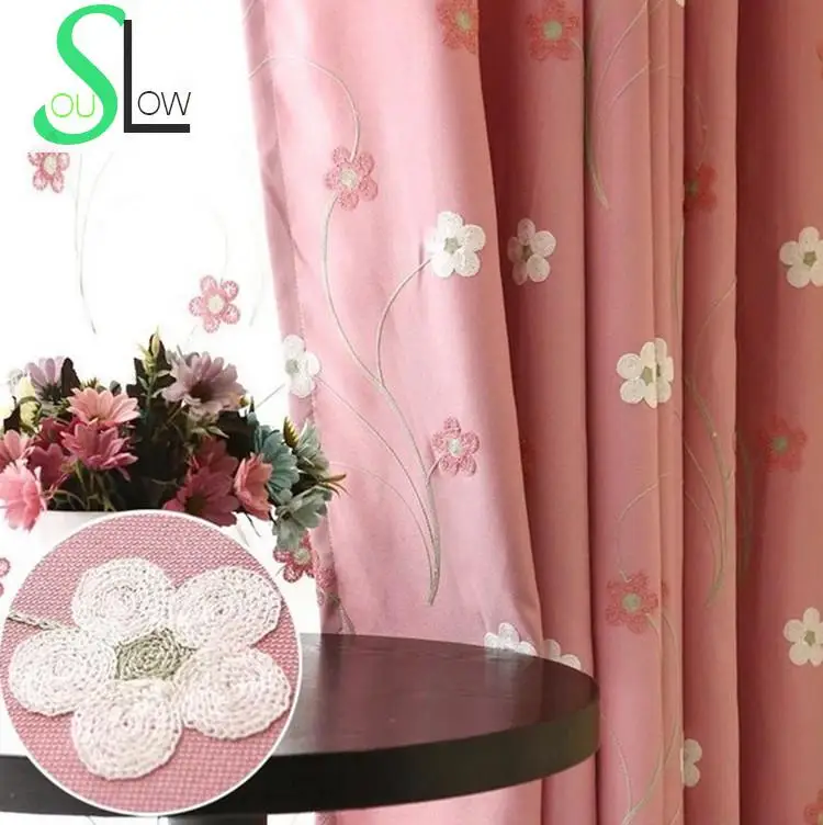 Slow Soul Pink Blue Embroidered Floral Cotton Pastoral Curtains Bedroom Children Room Girl Curtain For Living Kitchen 3d Tulle