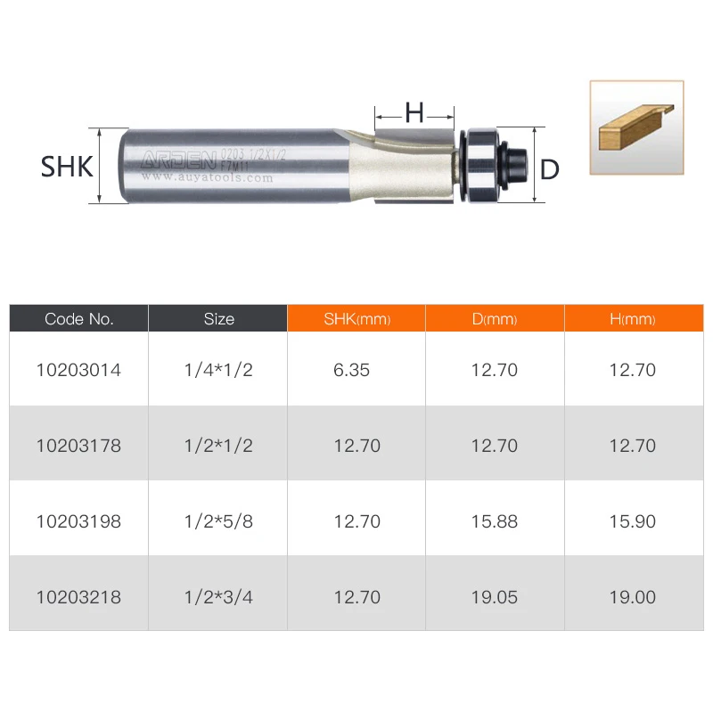 1Pcs 1/4 1/2 Shank Trimming Cutter TC With Ball Bearing Down Shear Cutting Angle Arden Router Bit