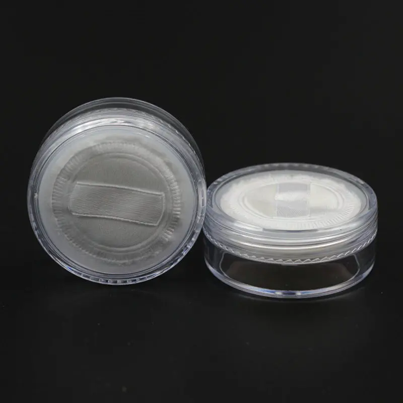 Tarro de hojaldre de polvo suelto, bote rellenable con tapa de rejilla de tamiz, contenedor de cosméticos, embalaje de tarro de crema vacío de plástico transparente PS, 6 piezas, 20g