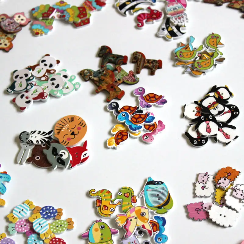 30/50pcs/package Wholesale Mix Styles Random Send Cartoon Flatback Wooden Buttons For Craft DIY Scrapbooking Sewing Crafts L-1