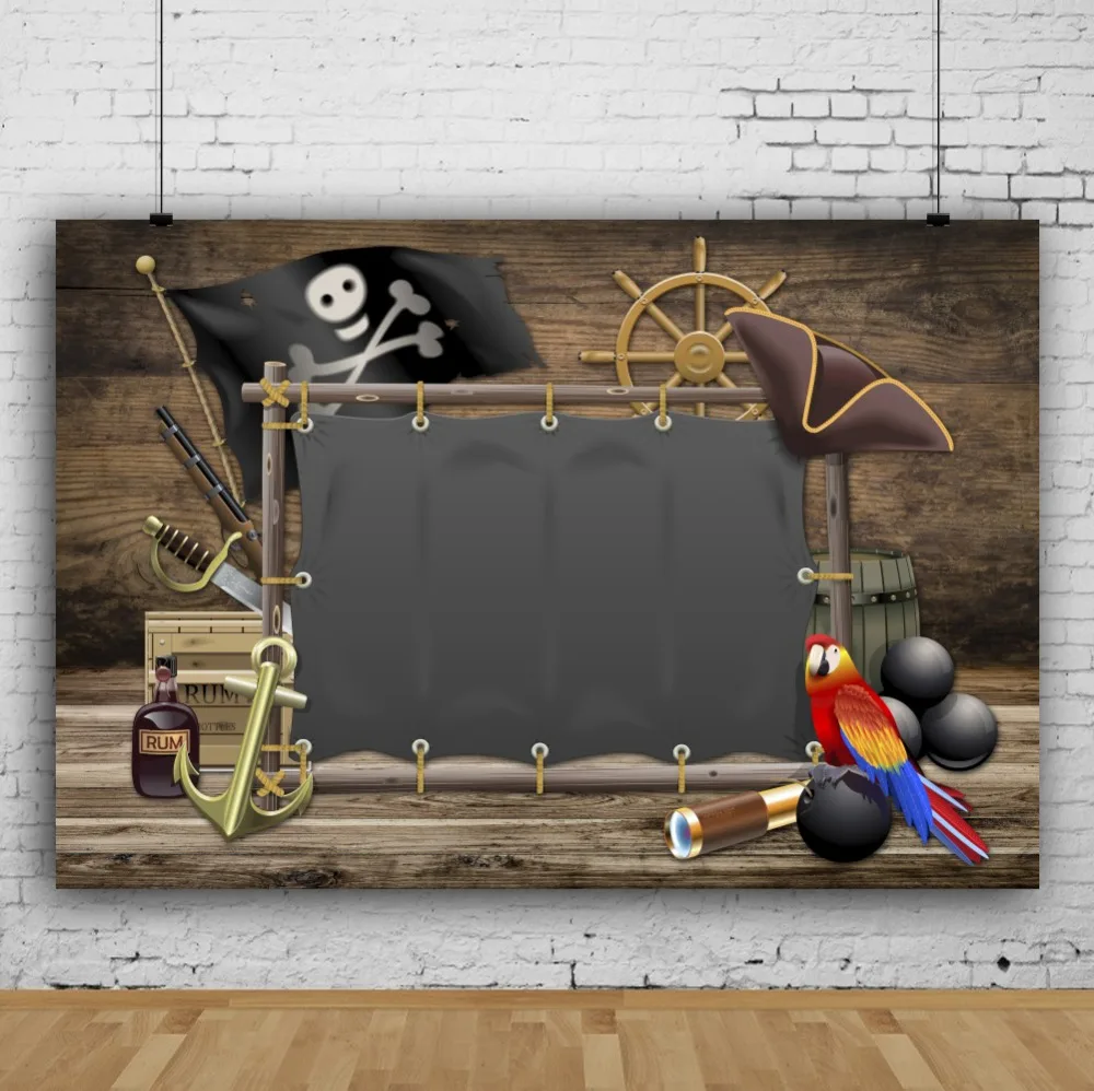 Laeacco Pirate Ship Birthday Themed Party Decor Plank Baby Portrait Photo Background Photography Backdrop Photocall Photo Studio