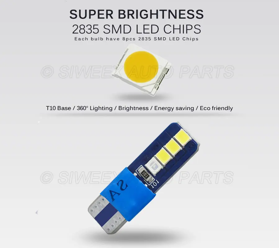 T10 Canbus W5W 8 Smd 2835 Led For Auto Wedge Light Width Lamp Door Parking Bulb License Plate White Blue DC 12V Two Color