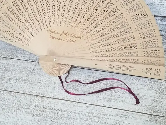 

12pcs per lot Customize wedding sandalwood hand fans thank you favors, personalized Engraved Lace Wood Hand Fans any text logo