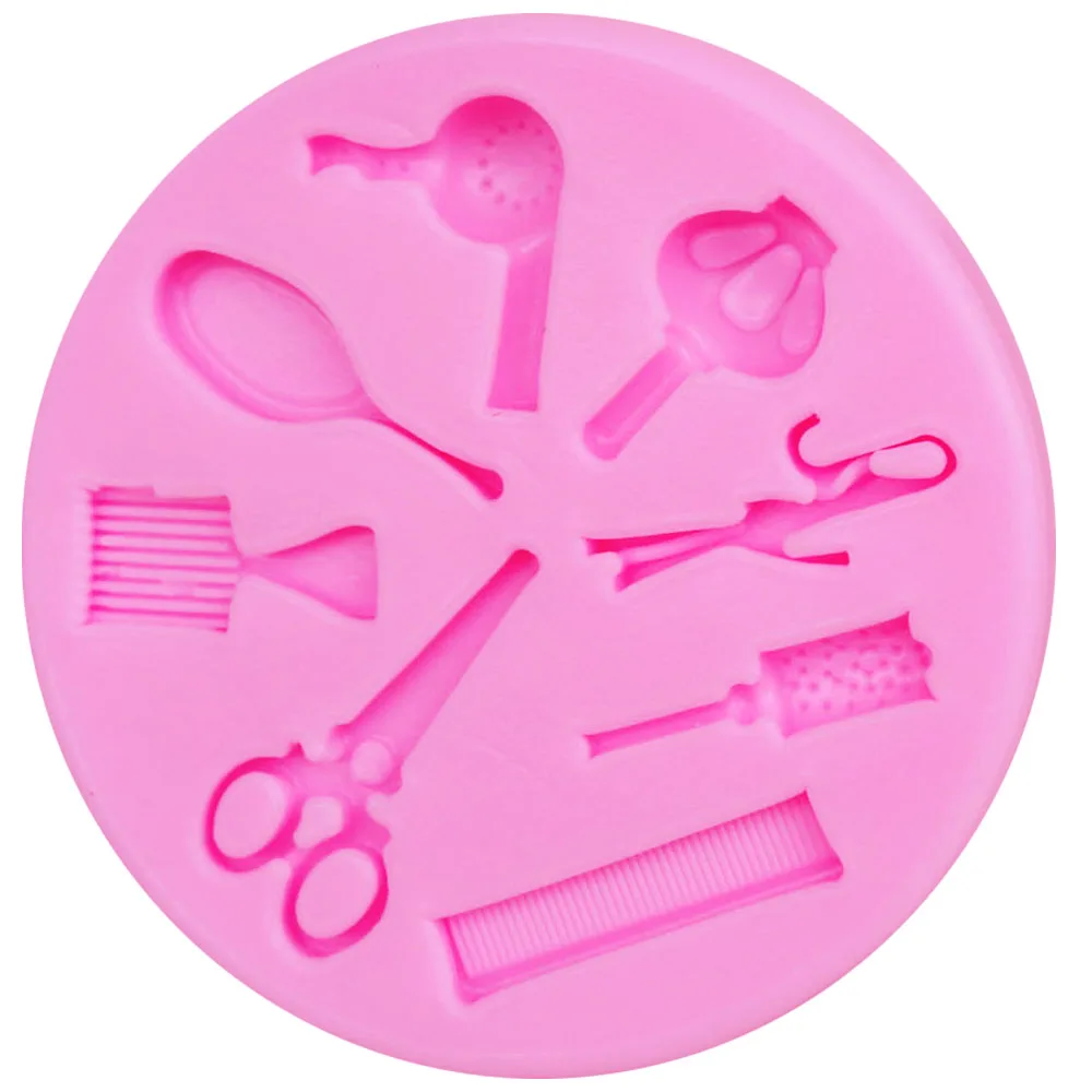 M216 Hairdressing tool, Makeup Mirror, Comb, Hair Dryer Silicone Mold,Sugar Chocolate Cake Decoration Tool Candy Gumpaste Moulds