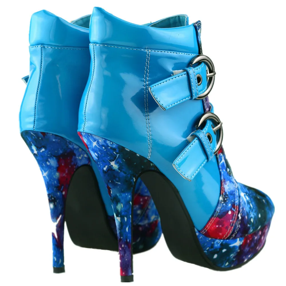 LF30301-1 Buckles Cosmic Galaxy Starry Night Sky High Heel Platform Ankle Boots