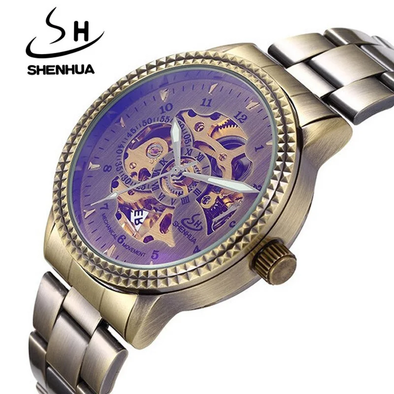 

Shenhua Top Brand Luxury Mechanical Watch Men Vintage Bronze Automatic Mechanical Skeleton Watches Men Watch erkek kol saati