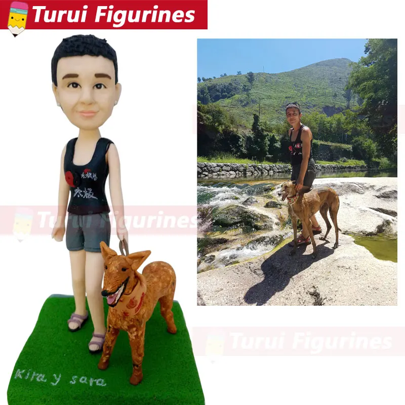 women with dog figurines custom girls bobble head birthday gift for her personalized cake topper figurines sculpture