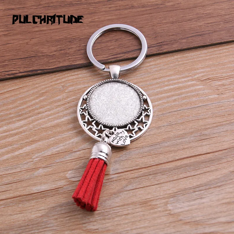 1pcs Metal 9 Color Tassels Key Rings Chain Filligree Fit Round 25mm Cabochon Logo Pendant Diy Jewelry