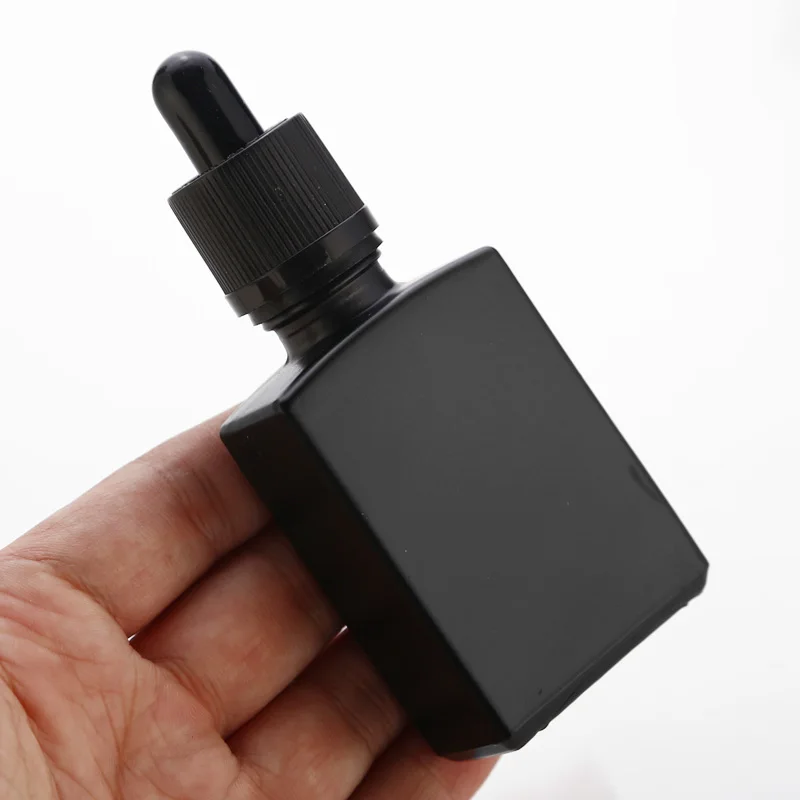 5pcs/lot 30ml Matte Black Square Essential Oil Dropper Bottles With Aluminum Dropper Cap  1oz Transparent Glass Dropper Vials
