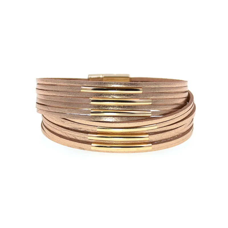 WELLMORE 10 Colors Fashion copper pipe charm Leather Bracelets For Women Men\'s wrap Bracelets Couples fashion Jewelry wholesale