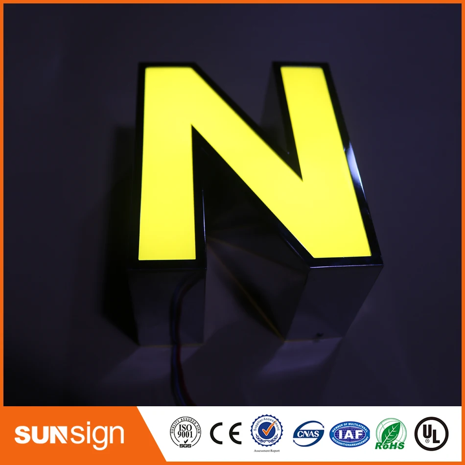 Poliert Edelstahl Rückkehr Front Licht Zeichen Aluminium Metall Zeichen Buchstaben