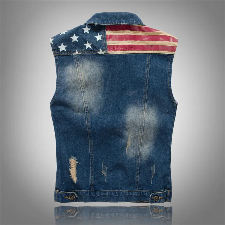 DIMUSI Brand Mens Denim Vest Men Cowboy Ripped Sleeveless Vintage Jacket Tank Spring USA Flag washed Jeans Vest Plus Size 5XL