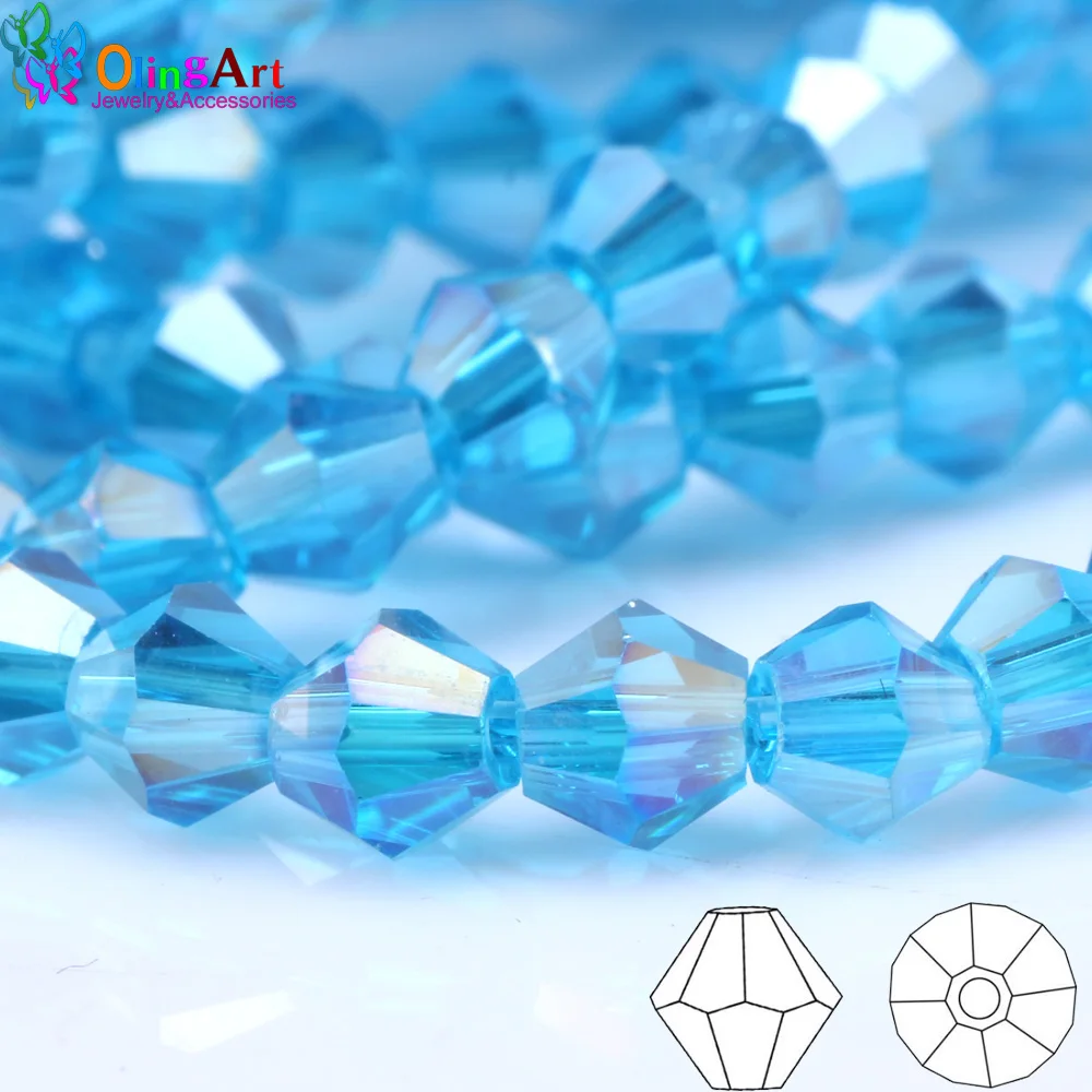 OlingArt 3/4/6/8mm  Bicone Upscale Austrian Multicolored crystal sky blue color beads Loose bead bracelet DIY Jewelry Making