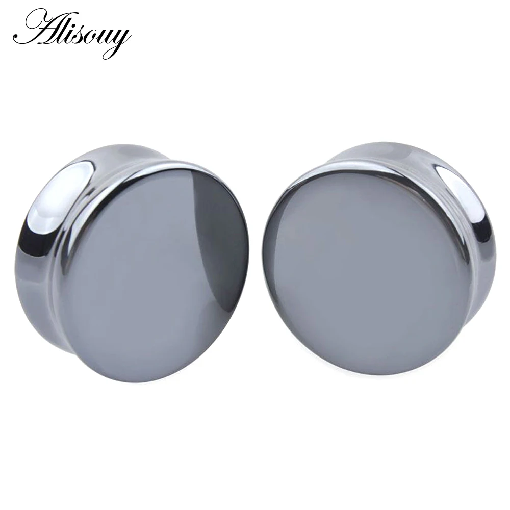 Alisouy 1 Pair Ear Expander Body Piercing Hematite Tunnels Jewelry Organic Flesh Tunnels Stone Ear Plugs Ear Gauges
