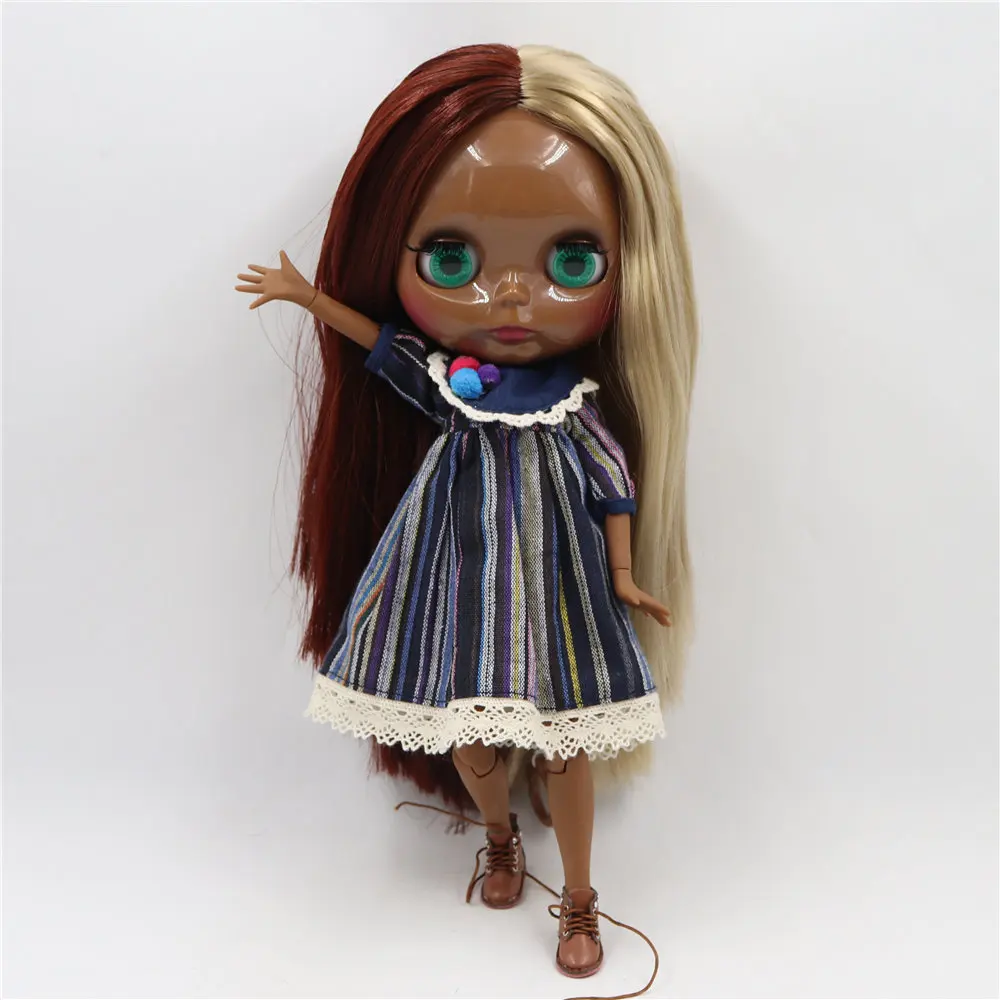 ICY DBS Blyth doll black skin dark skin Glossy face matte face joint body Mixed brown hair.No.BL9031/0362