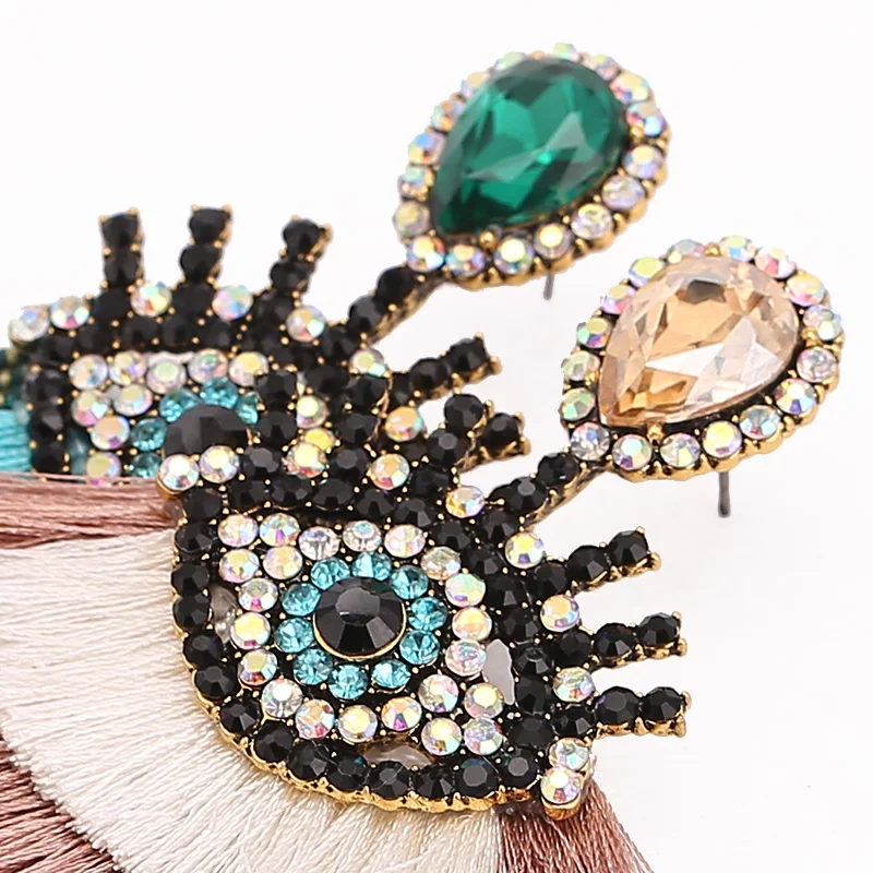 Sehuoran Tassel Earrings For Women Vintage Earrings Geometric Eye Pendant Dangle Statement Earrings Fringed Earrings Multicolor