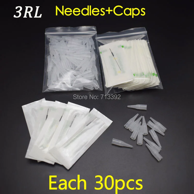 3R*30pcs Profession Sterilized Permanent Makeup Needles With Tips Nozzles