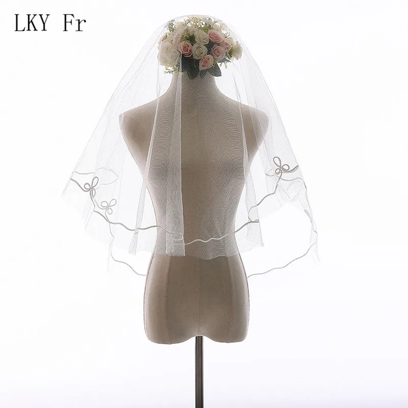 LKY Fr – voile de mariée court avec dentelle, 1 couche, 1.3m, blanc, accessoires de mariage pour filles