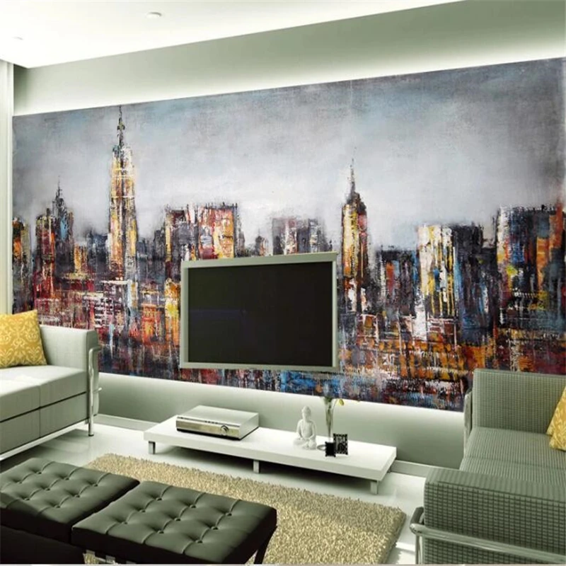 Custom wallpaper 3d mural hand-painted oil painting city architecture background wall living room bedroom decoration wallpaper