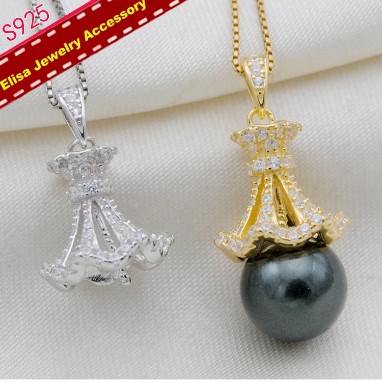 

Luxury Pendant Settings S925 Sterling Silver Pearl Pendant Accessory Components Women DIY Pendant Holder 3Pieces/Lot