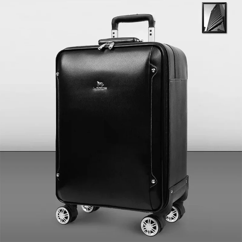 Bisnis Merek Asli Kulit Koper dengan Roda Populer Fashion Rolling Luggage Membawa Boarding Trolley 16 "20" inci