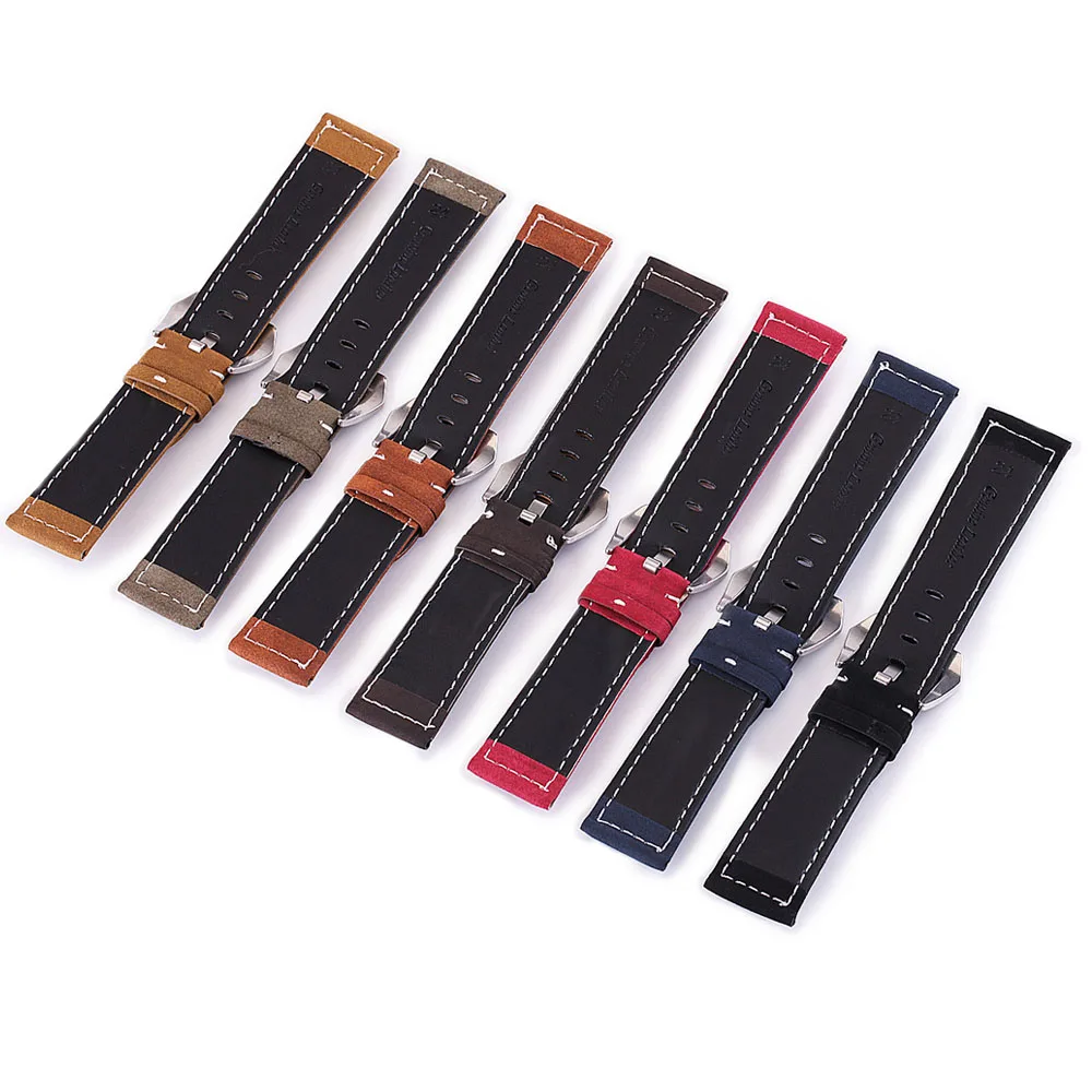 New Black Brown Blue Red Retro Matte Leather Watch Band 18mm 20mm 22mm 24mm Leather Strap Stainless Steel Buckle Watchbands