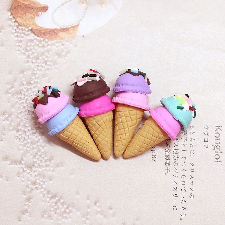 6pcs 31*15mm Polymer Clay Ice Cream Flat Back Resin Food Necklace Charms Very Cute Keychain Pendant Necklace For DIY Decoration