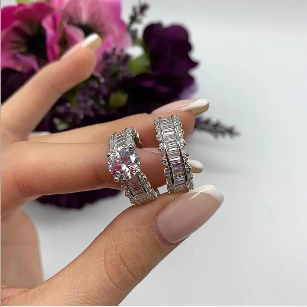 Luxury Female White Bridal Wedding Ring Set Fashion 925 Sterling Silver Filled Jewelry Promise CZ Stone Engagement Rings women