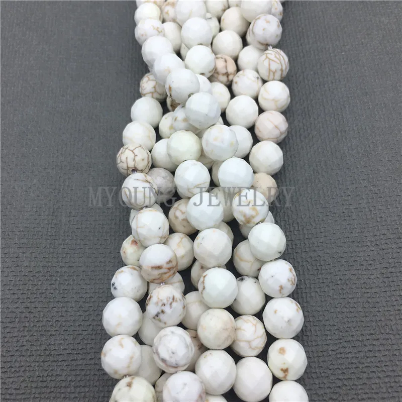 Round Faceted White Turquoises Beads,Natural Stone White Howlite Beads For Jewelry Making, 15.5''Free Shipping MY0664