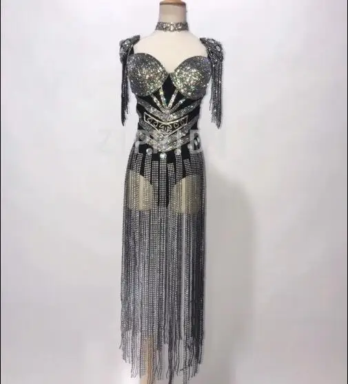 

Women Birthday Celebrate Female Singer Party Dance Costume Bright Silver Fringes Rhinestones Bodysuit Stage Sexy Luxury Leotard