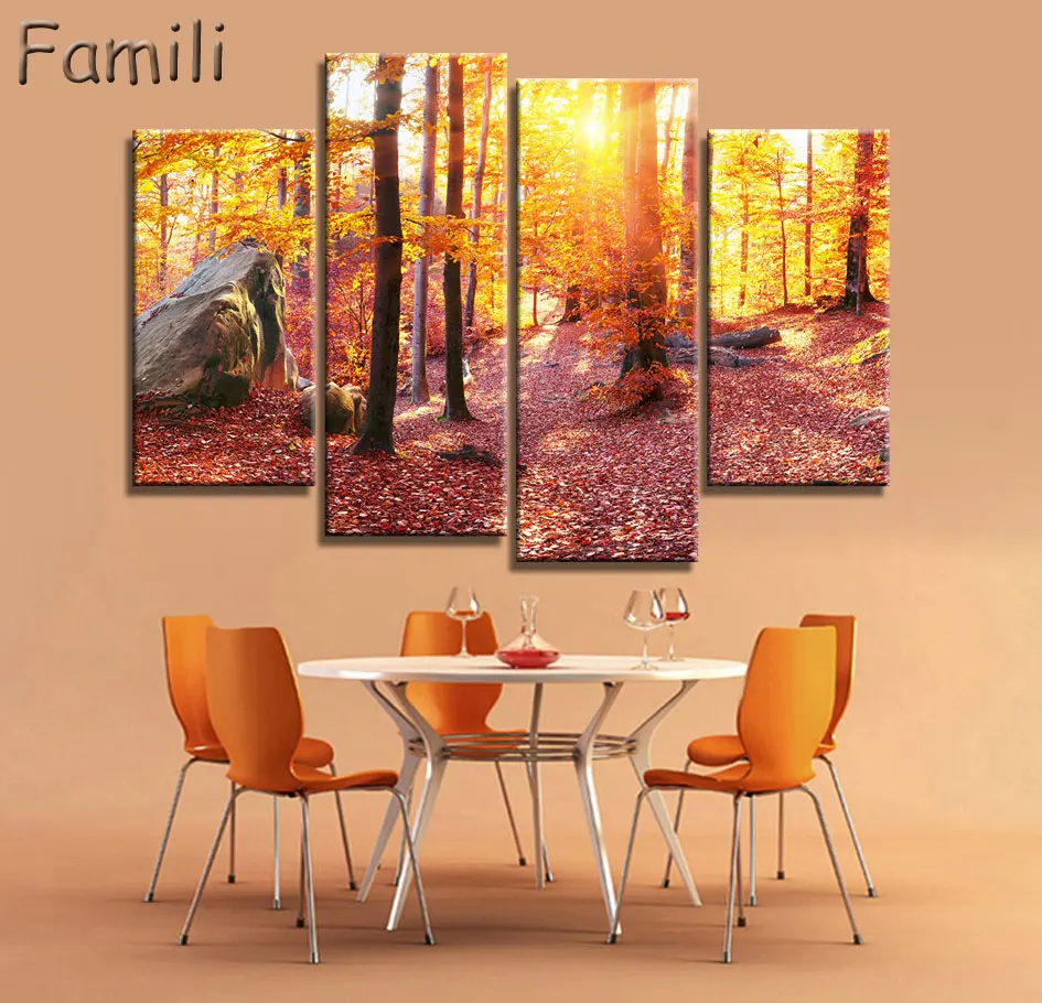 

4pcs Autumn Landscape Tree Canvas Painting Wall Art Spray Wall pictures for living Room cuadros decoracion wall painting