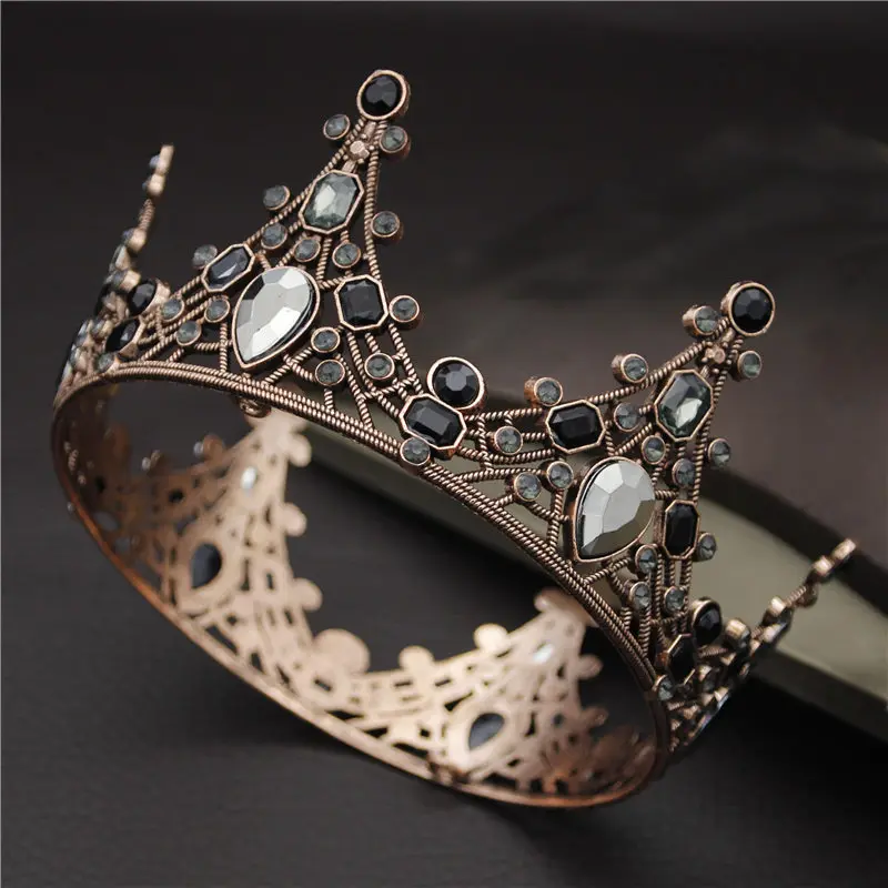 

Newest Vintage Black Crystal Round Diadem Bride Crown for Bridal Wedding Hair Jewelry Prom Party Cake Ornaments Head Accessories