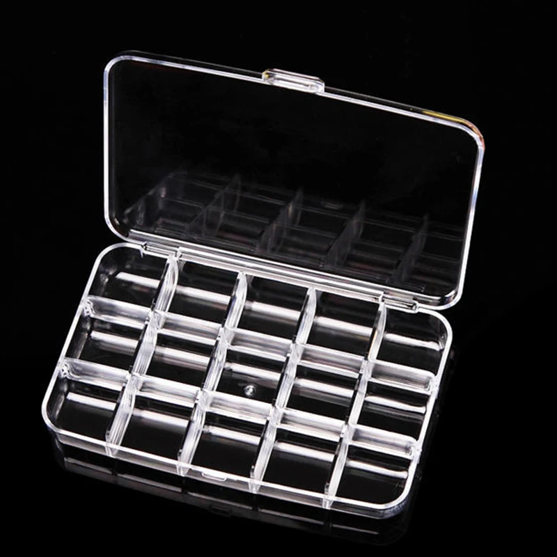 15 Grids Clear Plastic Nail Art Storage Box Empty Container Rhinestone beads Organizer Case for Nails