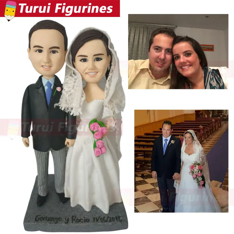 Personalized Dog Figurines custom wedding couple figure with dog bobblehead Figurines Collectibles wedding cake topper with dog