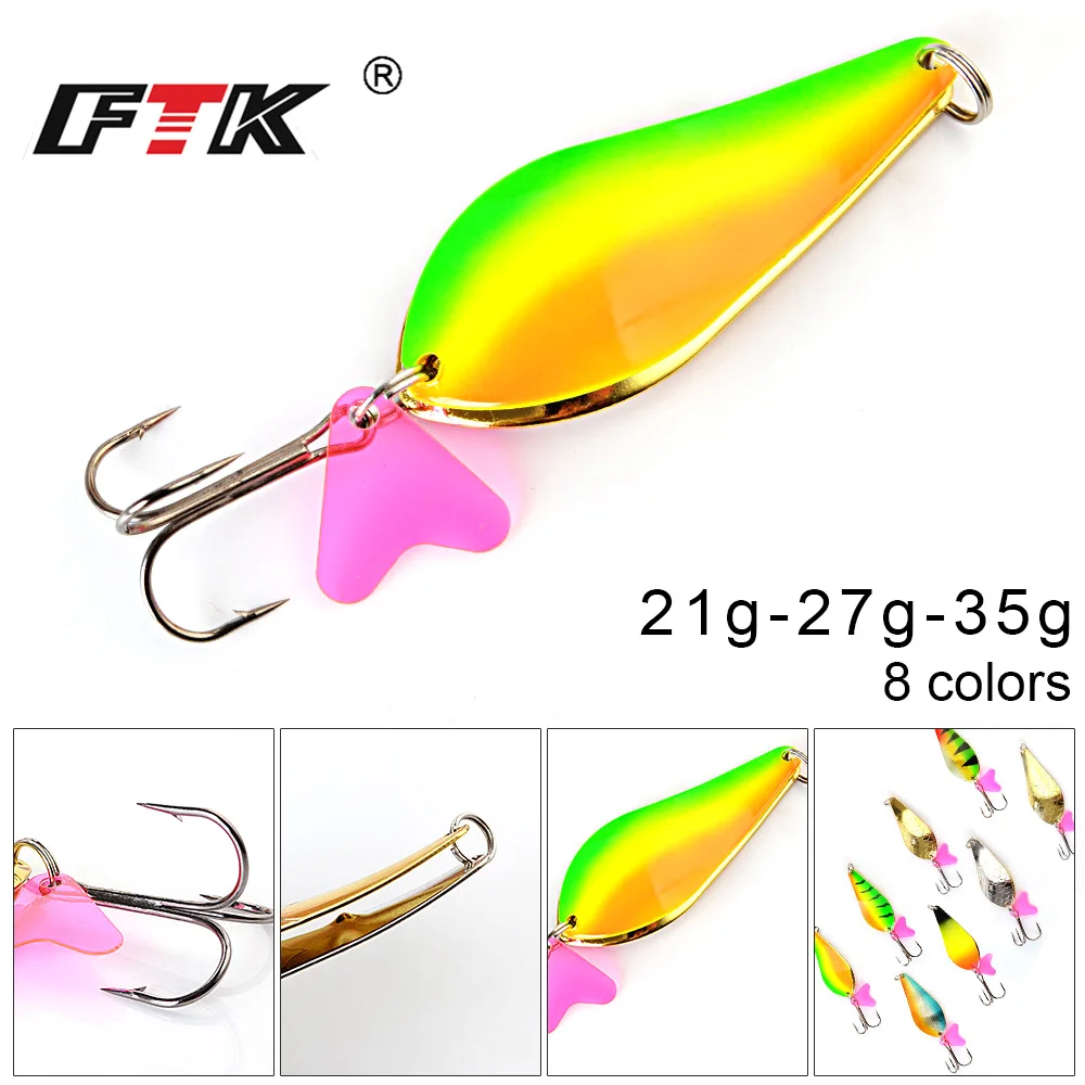 FTK 1PC 8Colors Metal Spinner Fishing Lure Hard Baits Spoon 23g/27g/35g 6.8/7.5/8.5cm With Hook Paillette Wobbler Pesca Tackle