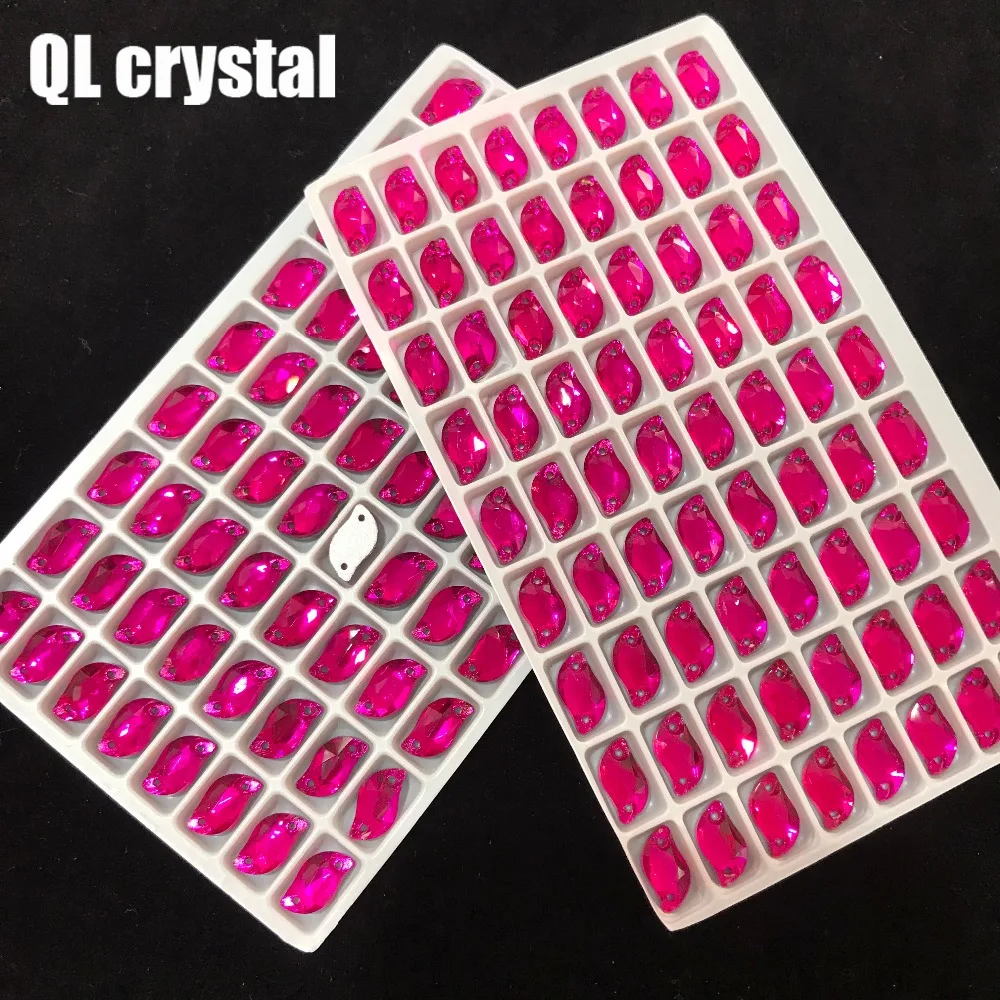 QL strass Crystal Rose Red 6x12mm S shape Sew on Rhinestones Flatback 2 holes Crystals for DIY wedding dress shoes bags clothes