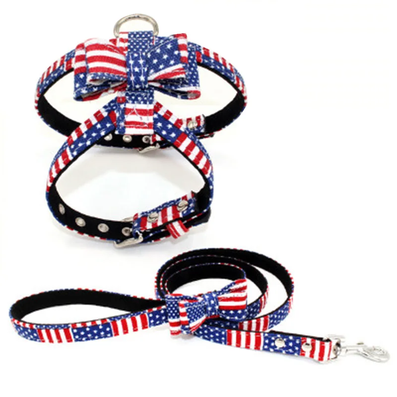 Cute Bow Knot Puppy Dog Harness With Leash Christmas Pets Dog Collar Harnesses Soft Pet Collar For Small Medium Pet Supplies