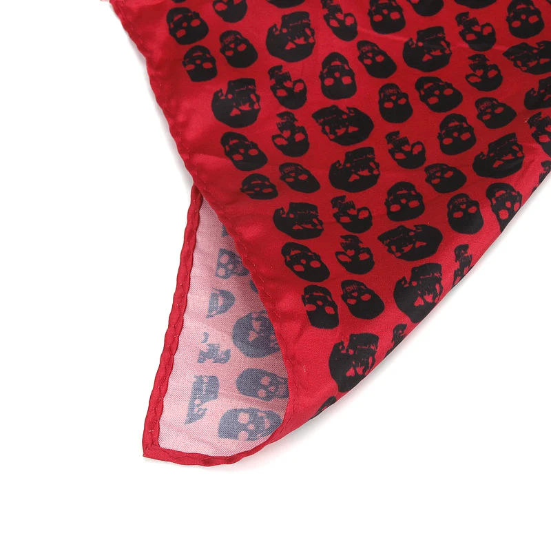 Brand New Men\'s Handkerchief Vintage Skull Print Pocket Square Soft Silk Hankies Wedding Party Business Hanky Chest Towel Gift