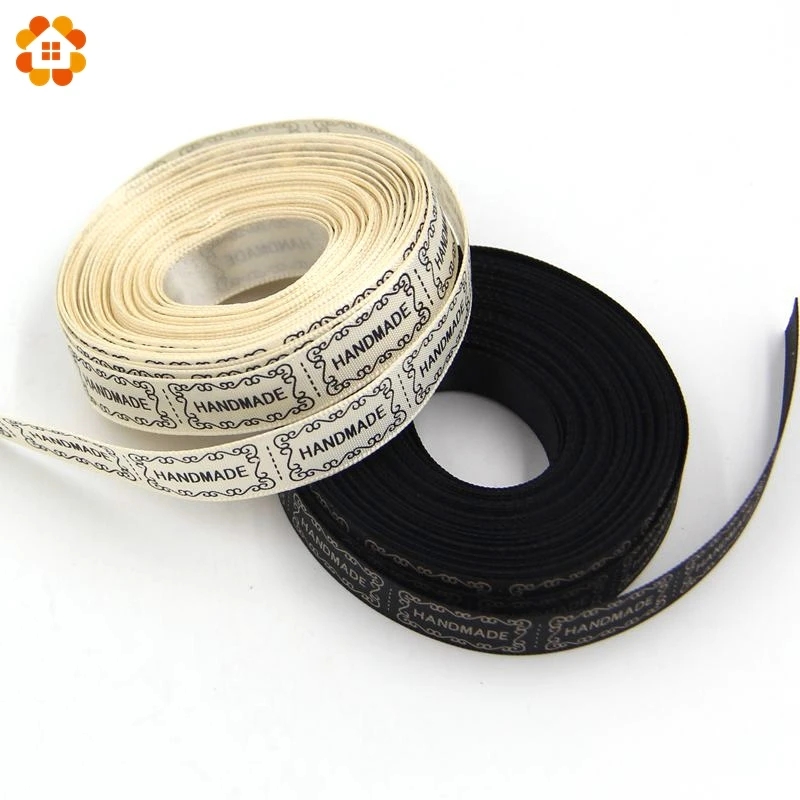 10Yard/Lot 13MM Beige And Black Printed Handmade Design Ribbon For Wedding DIY Crafts Gift Packing Belt & Sewing Accessories