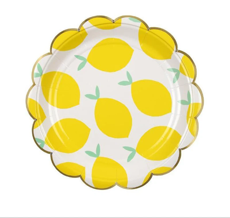 Serves 8 yellow fruit lemon theme summer holiday disposable party tableware dinnerware party supplies set paper plates cup straw