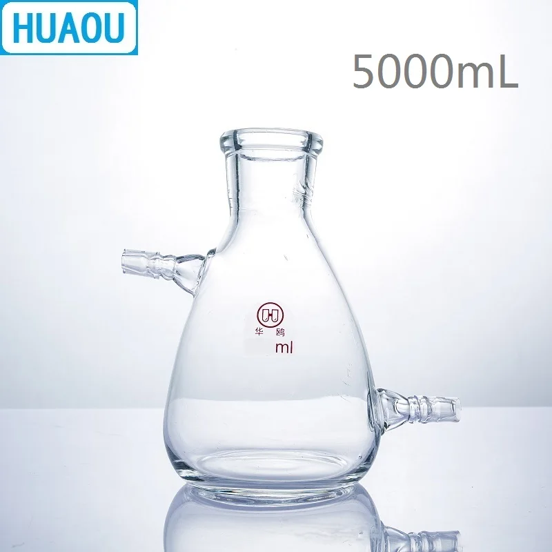 HUAOU 5000mL Filtering Flask 5L with Upper Tubulature at Side and Bottom Borosilicate 3.3 Glass Laboratory Chemistry Equipment