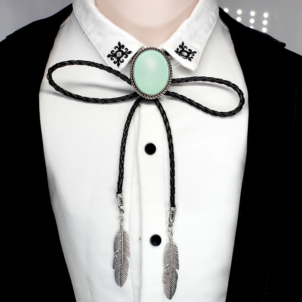 HZSHINLING Oval New Trendy Mint Green Bolo Tie Western Cowboy Shirt Accessory Red Black Photo Jewelry Egg Bolo-ties necklace