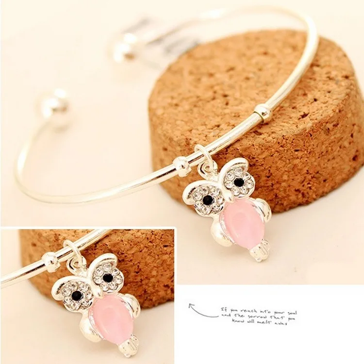 New Korean Sweet Sea Opal Cat Eye Shining Rhinestone Gold One Direction Cuff Bangles Owl Animal Open Bracelets For Women